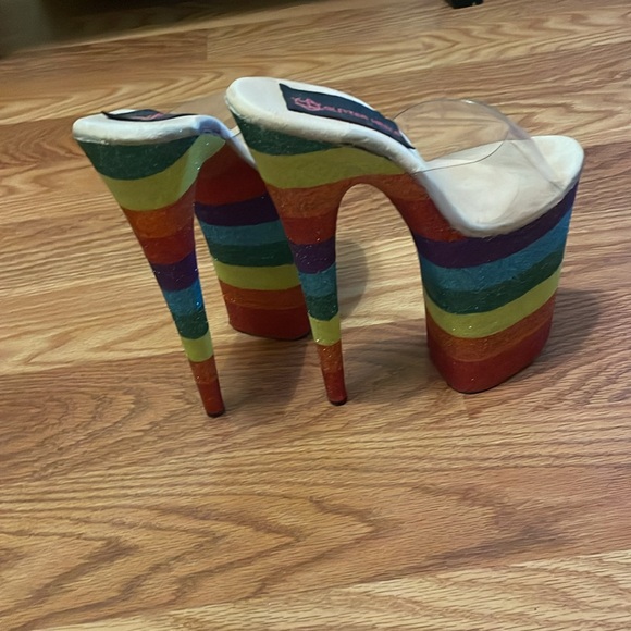 9” Pleaser Heels Rainbow Glitter Heel Size 8” Height 9” - Picture 6 of 6